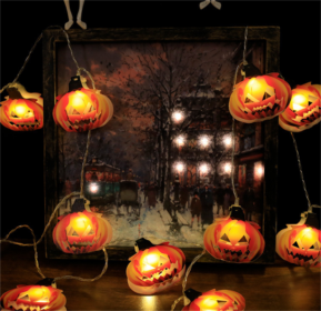 Halloween Battery Remote Control USB LED String Lights (Option: New pumpkin-1.5meters 10lights white)